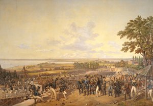 El rey Carl XIV Johan (1763-1844) de Suecia visitando las esclusas del canal en Berg en 1819, 1856 de Alexander Wetterling