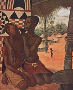 Titi y Naranghe, hijas del jefe Eki Bondo (Haut Ouelle) (Una de una madre Mangbetou, la otra de una madre Matchaga), de Dibujos y Pinturas de África, ejecutados durante la expedición Citroën Centro África de Alexander Yakovlev