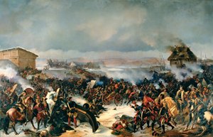 La Batalla de Narva, 19 de noviembre de 1700. Episodio de la Gran Guerra del Norte (1700-1721) entre Suecia y todos los países bálticos, Dinamarca, Polonia y Rusia. Pintura de Alexander (Alexander) von Kotzebue (1815-1889), óleo sobre lienzo de Alexander von Kotzebue