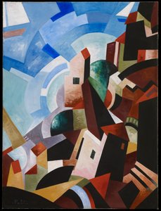 Ciudad italiana junto al mar, c.1917 (óleo y témpera sobre lienzo) de Alexandra Alexandrowna Exter