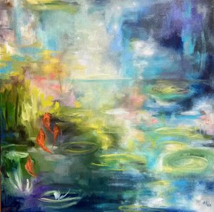 Reflejos en el estanque de carpas koi de Alexandra Higgins