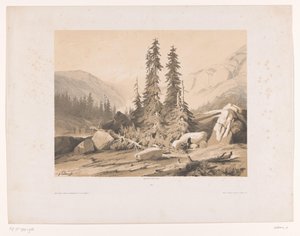 Paisaje de montaña con abetos y cabras montesas
Sapins (título en el objeto) de Alexandre Calame