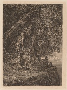 Pareja descansando en un acantilado de Alexandre Calame