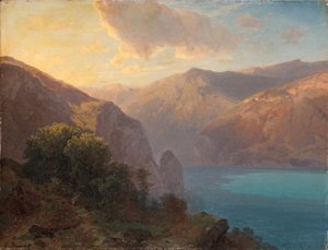 Cerca de Seelisberg: una vista del Lago de Lucerna desde Seelisberg, Suiza, 1862 de Alexandre Calame