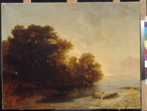 Árboles en el lago por Calame, Alexandre (1810-1864) de Alexandre Calame