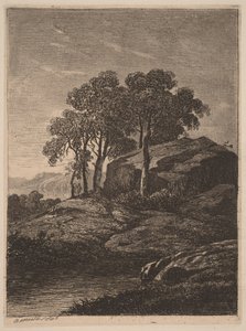 Árboles junto a una roca de Alexandre Calame
