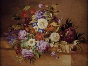 Rosas, convolvuli y otras flores en un borde de Alexandre Couronne
