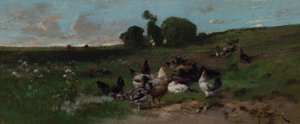 Paisaje animado de gallinas de Alexandre Defaux