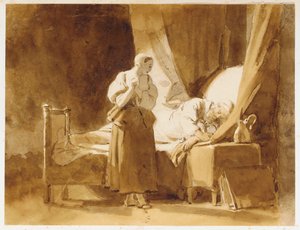 Una mujer mirando a un hombre dormido de Alexandre Evariste Fragonard