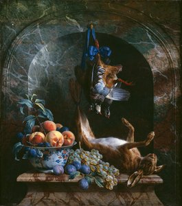 Naturaleza muerta con caza muerta en un nicho de mármol, 1706 de Alexandre Francois Desportes