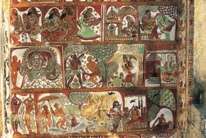Frescos que representan la vida de Shiva en el santuario de Parvati, templo de Nataraya, Chidambaram, Tamil Nadu, India, siglo V de Nicolas Toussaint Charlet