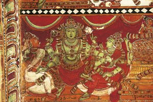 Visnu, detalle de frescos que representan la vida de Shiva en el santuario de Parvati, templo de Nataraya, Chidambaram, Tamil Nadu, India, siglo V de Nicolas Toussaint Charlet