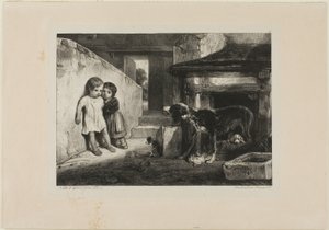 Niños asustados por un perro de Alexandre Gabriel Decamps