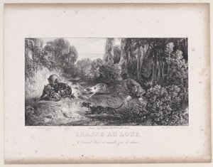 Caza de lobos: Animal herido atacado por perros, de la serie Escenas de caza, 1829 de Alexandre Gabriel Decamps