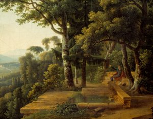 El filósofo Jean Jacques Rousseau (1712-1778) meditando en 1770 en el Parque de la Rochecordon cerca de Lyon (detalle) de Alexandre Hyacinthe Dunouy