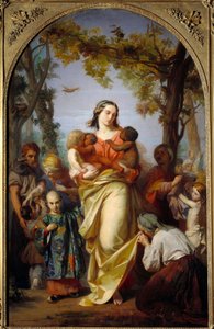 Caridad Universal. Personificación de la Caridad sosteniendo en sus brazos a los diferentes pueblos del mundo de Alexandre Laemlein