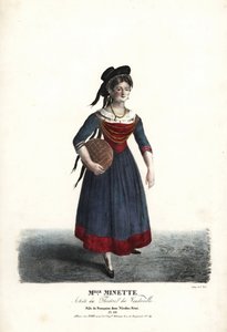 La actriz Mademoiselle Minette o Jeanne-Marie-Francoise Menestrier como Francoise en Nicolas Remi por Sewrin, Theatre du Vaudeville de Alexandre Marie Colin