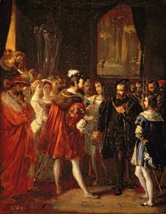 Carlos V (1500-58) recibido por Francisco I (1494-1547) en el Louvre de Alexandre Marie Colin
