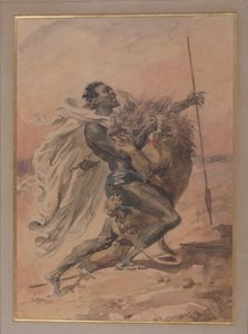 Lucha entre un guerrero y un león de Alexandre Marie Colin