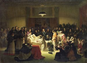 Los últimos momentos de Charles-Ferdinand de Francia (1778-1820) en la sala de administración de la Ópera de París, 14 de febrero de 1820, c.1828 de Alexandre Menjaud
