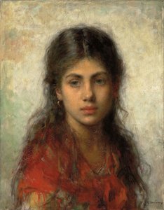 Niña con un Chal Rojo de Alexei Alexevich Harlamoff