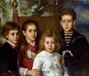 Retrato de los hijos de Paul Pavlovich Demidoff, 2º Príncipe de San Donato (1839-1885), Aurore Anatol, Maria y Pavel - Pintura de Alexei Alexeyevich Harlamov (1840-1922) - 1883 de Alexei Alexevich Harlamoff