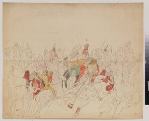 El maharajá Sher Singh (1807-1843) del Punjab (India) y su corte. Obra de Alexei Dmitrievich Saltykov (1806-1859), lápiz acuarela y tinta sobre papel de Alexei Dmitrievich Saltykov