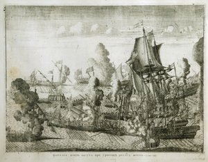 La batalla naval de Gangut el 27 de julio de 1714, 1715 de Alexei Fyodorovich Zubov