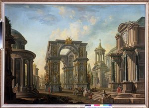 Fantasía arquitectónica. Pintura de Alexei Ivanovich Belsky (1730-1796). Óleo sobre lienzo de Alexei Ivanovich Belsky