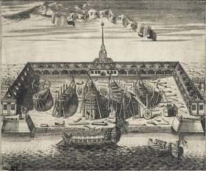 Vista del Astillero del Almirantazgo en San Petersburgo, 1717 de Alexei Ivanovich Rostovtsev