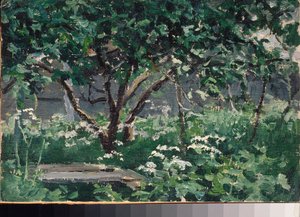 Un coin du jardin (Un rincón del jardín) - Obra de Alexei Stepanovich Stepanov (1858-1923), óleo sobre cartón de Alexei Steipanovitch Stepanov