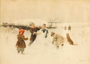 Haciendo un muñeco de nieve, 1891 de Alexei Stepanovich Stepanov