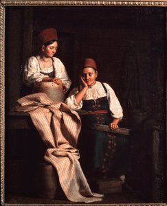 Tejedores - Pintura de Alexei Vasilyevich Tyranov (1808-1859), óleo sobre lienzo, arte ruso del siglo XIX - Galería Estatal Tretyakov, Moscú de Alexei Vasilievich Tyranov