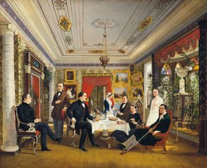 En la mesa de té de Alexei Yakovlevich Voloskov