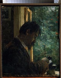""El grabador Vasiliy Mate (Mathe) (1856-1917) en el trabajo"" Pintura de Alexei von Javlensky (Alexi von Jawlensky, Alexej von Javlenski) (1864-1941) 1892 Museo Estatal Ruso San Petersburgo de Alexej von Jawlensky
