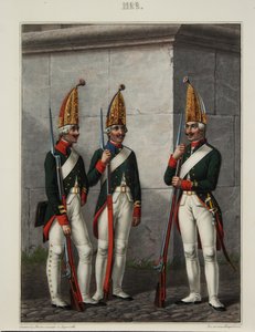 Granaderos del Regimiento Preobrazhensky, Semenovsky e Izmailovsky en 1796-1797, 1840s de Alexey Gavrilovich Petrovsky