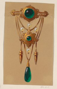 Diseño para un broche de oro y gema cabujón de Alexis Falize
