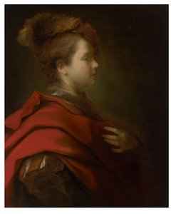 Retrato de un niño, de medio cuerpo, de perfil, disfrazado