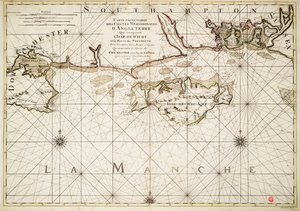 Carta de la costa inglesa, Isla de Wight y puerto de Portsmouth de Alexis Hubert Jaillot