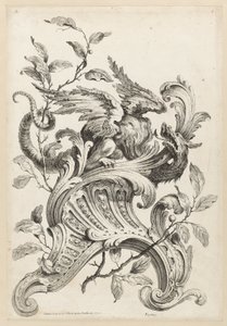 Grifo alado en un soporte rocaille, de Premiere Partie Diverse Ornements de Alexis Peyrotte