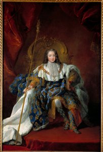 Retrato de Luis XV (1710-1774) niño en su trono con el traje y atributos de la coronación. Pintura de Alexis Simon Belle (1674-1734) 1723 de Alexis Simon Belle