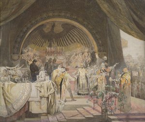 Ottokar II de Bohemia. La Unión de Dinastías Eslavas El ciclo La Epopeya Eslava Boceto de Alfons Marie Mucha