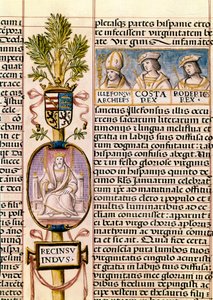 Retrato de Flavius Recceswinth, rey de los visigodos de España desde 653 hasta su muerte en 672, miniatura en "Genealogía de los reyes de España" de Alfonso de Cartagena