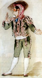 Carlo Zucchelli (1793-1879) Bajo italiano, en el papel de Fígaro en la ópera "El barbero de Sevilla" de Gioacchino Rossini, acuarela de Alfred Edward Chalon