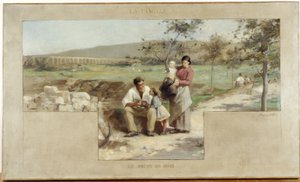 Boceto para el ayuntamiento de Arcueil-Cachan: La familia - la hora de comer de Alfred Henri Bramtot