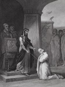 Ester ante el rey Asuero, Ester, cap. 15, v. 11 (grabado) de Alfred (after) Johannot
