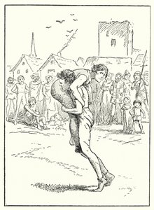 Merrie England: Un combate de lucha libre (litografía) de Alfred (after) Pearse