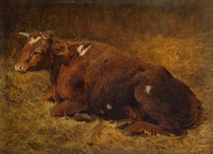 Una vaca acostada en el suelo, 1865-1872