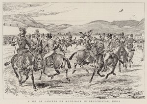 Un grupo de lanceros a lomos de mulas en Beluchistán, India de Alfred Chantrey Corbould