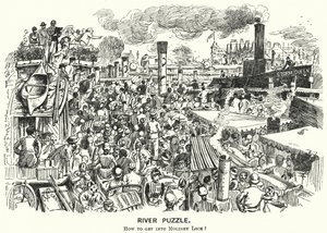 Caricatura de Punch: Congestión en el río Támesis en Molesey Lock, Surrey de Alfred Chantrey Corbould